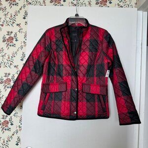 Talbots Quilted Jacket Woman Red Buffalo Plaid Size XS 100% Polyester Coat Zip